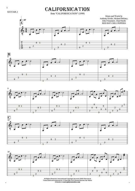 Californication - Notes and tablature for guitar - guitar 2 part ...