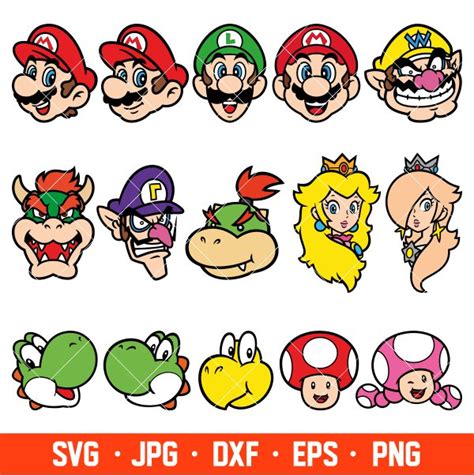 Super Mario Heads Bundle Svg, Mario Characters Svg, Super Ma | Inspire ...