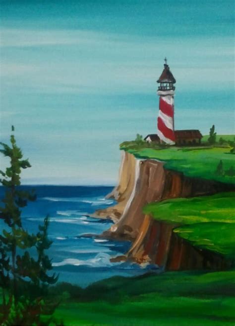 Lighthouse | Fall canvas painting, Lighthouse painting, Night painting