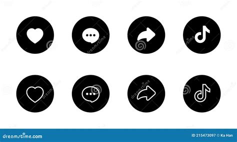 Like, Comment, And Share. Icon Set Of Social Media Icons Inspired By Tiktok Cartoon Vector ...