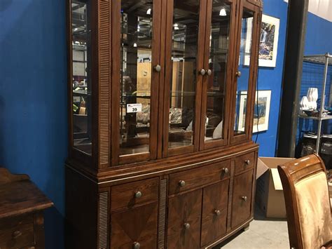 CHINA CABINET & HUTCH 4-DOOR & 3 DRAWERS, BEVELED GLASS, LIGHTED & MATCHING BUFFET