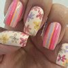burgundy flowers beige nails - Favnails