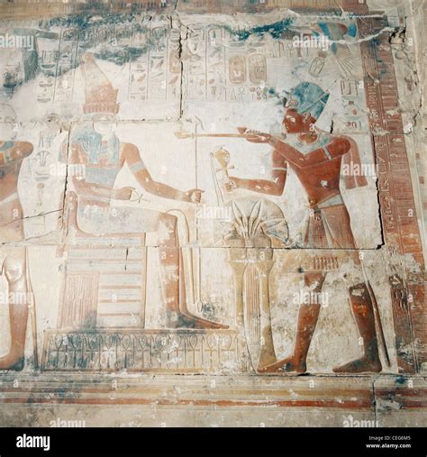 Egypt Abydos tomb wall painting Osiris Temple Funery Temple of Seti I, Nile Valley Stock Photo ...