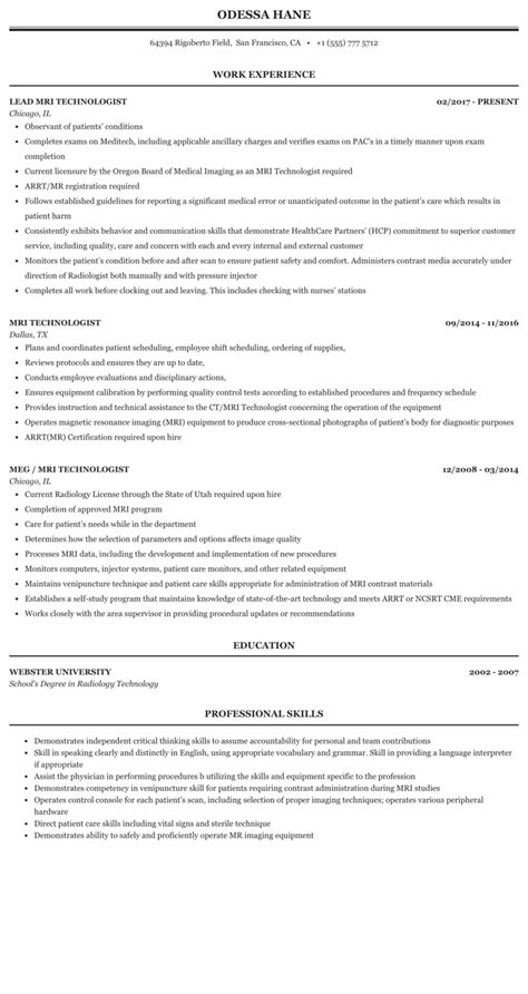 Ct And Mri Technologist Resume | TUTORE.ORG - Master of Documents