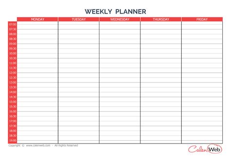 5 Day Weekly Planner Template | Example Calendar Printable