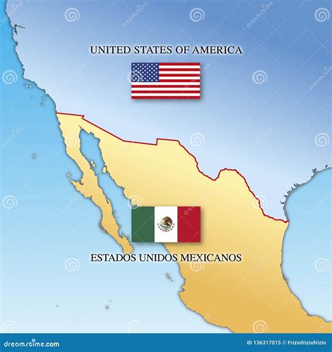 Usa And Mexico Border Map With National Flags Cartoon Vector | CartoonDealer.com #136317015