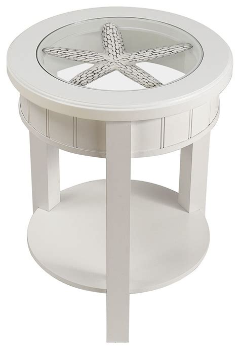 Seahaven Round Glass Top Accent, Table White - Beach Style - Side Tables And End Tables - by ...