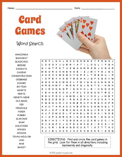 Card Games Word Search