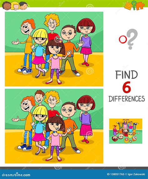 Find Differences Game with Kids or Teens Stock Vector - Illustration of ...