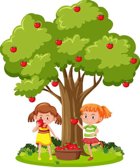 Kids harvesting red apple from tree 8332249 Vector Art at Vecteezy