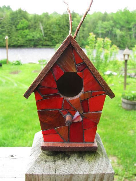 Stained Glass Mosaic Birdhouse Red | Etsy | Bird houses, Unique bird houses, Bird houses diy