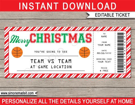 Christmas Basketball Ticket Gift Voucher | Printable Basketball Ticket Template