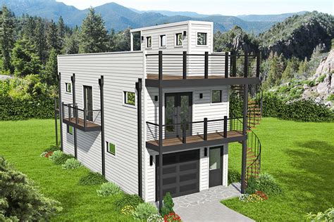 Narrow 2-Bed Home Plan with Rooftop Deck - 68651VR | Architectural ...