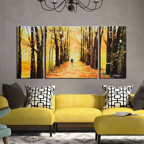 ARTLAND Hand Painted Canvas Landscape Wall Art 'Little Forest Autumn' 3-piece Framed Oil ...