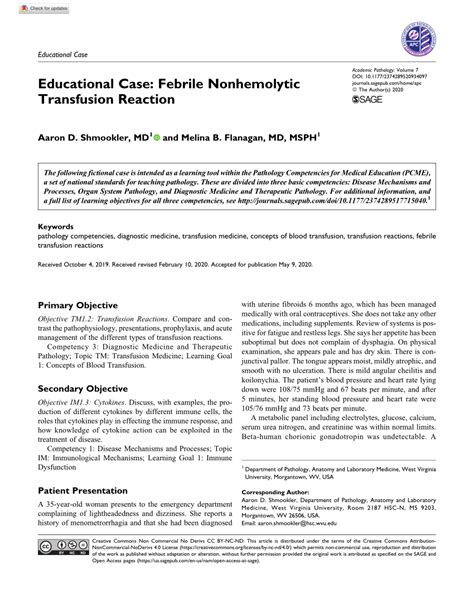 (PDF) Educational Case: Febrile Nonhemolytic Transfusion Reaction