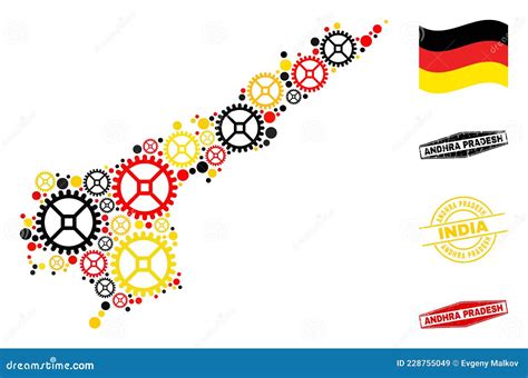 Mechanics Collage Andhra Pradesh State Map in German Flag Colors and Grunge Stamps Stock Vector ...