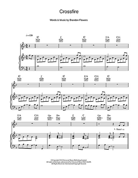 Crossfire sheet music by Brandon Flowers (Piano, Vocal & Guitar (Right-Hand Melody) – 103408)