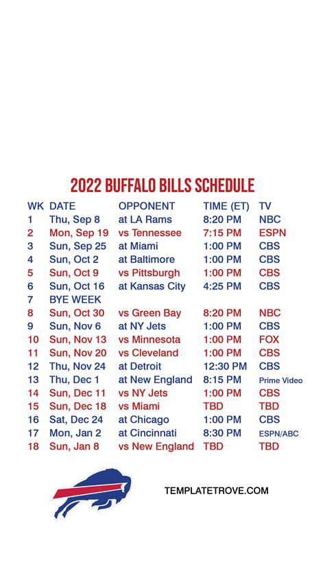 2022-2023 Buffalo Bills Lock Screen Schedule for iPhone 6-7-8 Plus