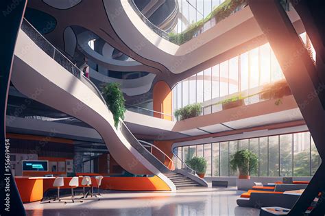 Futuristic school interior, ai illustration Stock Illustration | Adobe ...