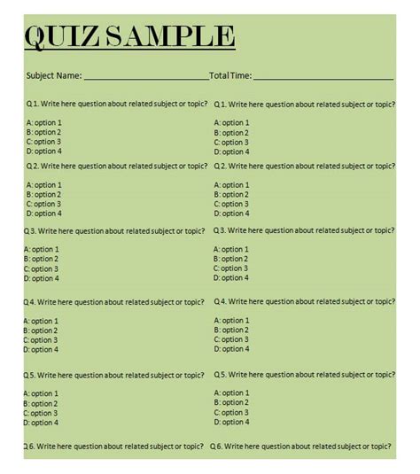 Free Quiz Template Word