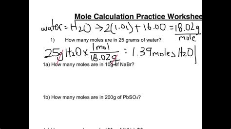 Mole calculation worksheet part 1 - YouTube