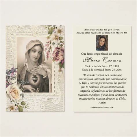 Spanish Virgin Mary Funeral Memorial Prayer Card | Zazzle