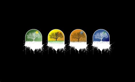 HD wallpaper: Four Seasons, four assorted-color bare tree vector arts ...