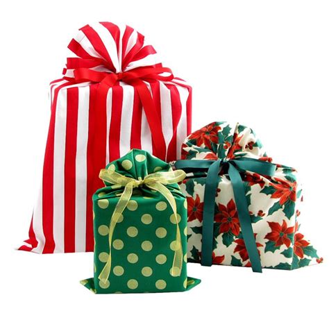 Set of 3 Christmas Gift Bags - VZWraps™ Reusable Fabric Gift Bags