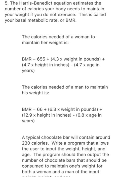 Solved 5. The Harris-Benedict equation estimates the number | Chegg.com
