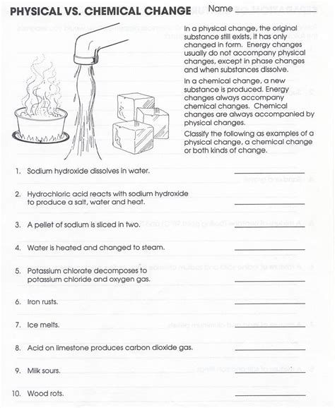 Physical Chemical Changes Worksheet