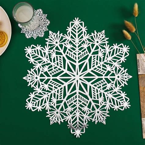 Christmas Placemats Christmas Snowflakes Decor PVC Placemats Dining Table Mats Party Supplies ...