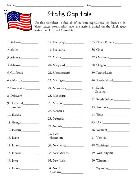 Printable States And Capitals