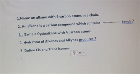 Solved 1. Name an alkane with 6 carbon atoms in a chain. 2. | Chegg.com