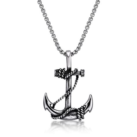 Metro Jewelry Stainless Steel Anchor Pendant - 24 Inch Round Box Chain