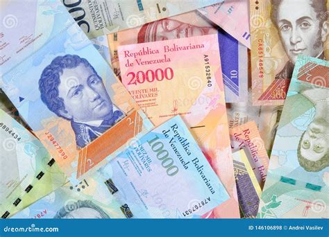 Venezuela Bolivar Banknotes, Different Value. Beautiful Colorful Obverse Side Bolivares Close Up ...