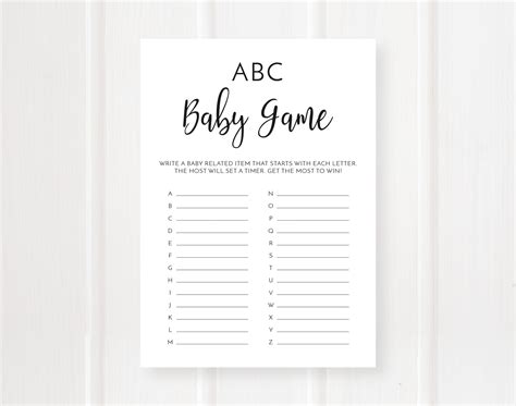 ABC Baby Game Baby Shower Games Baby Alphabet Baby ABC | Etsy