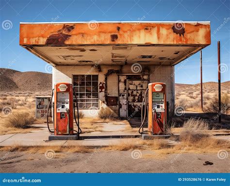 Abandoned Gas Station in Desert Landscape Stock Illustration - Illustration of abandoned, vacant ...