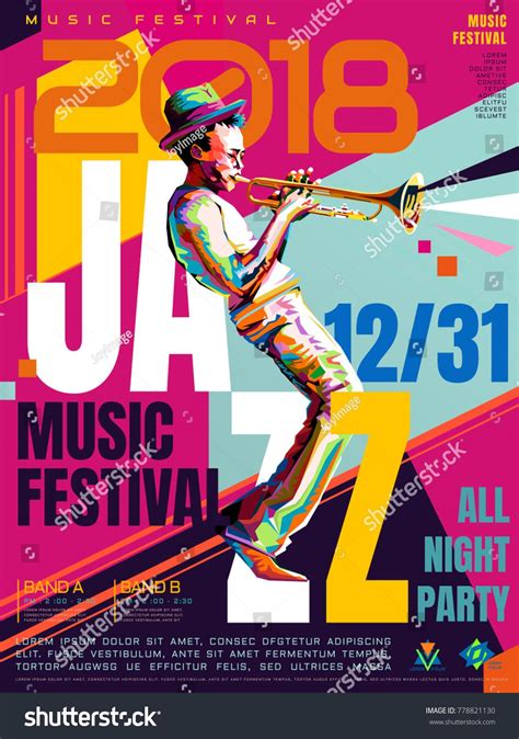 Jazz all night poster, music festival design in WPAP style, pop art ...