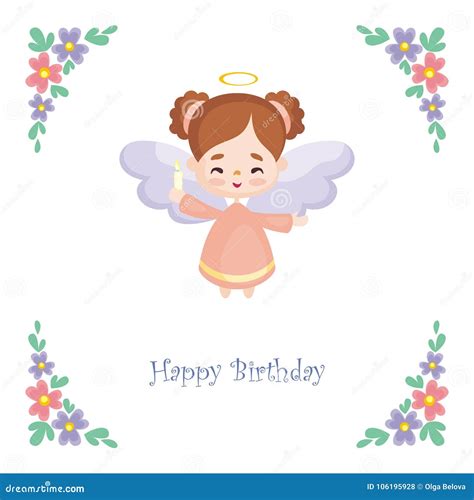 Birthday Card with Cute Angel Stock Vector - Illustration of little, cartoon: 106195928