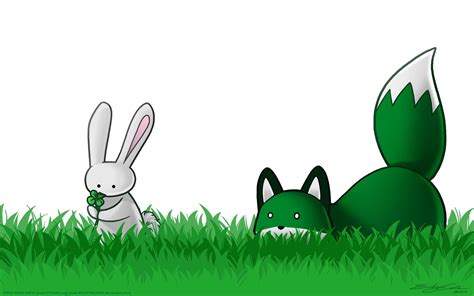 illustration, animals, grass, cartoon, fox, rabbits, holiday, Shamrock, stupid fox, rabbit ...