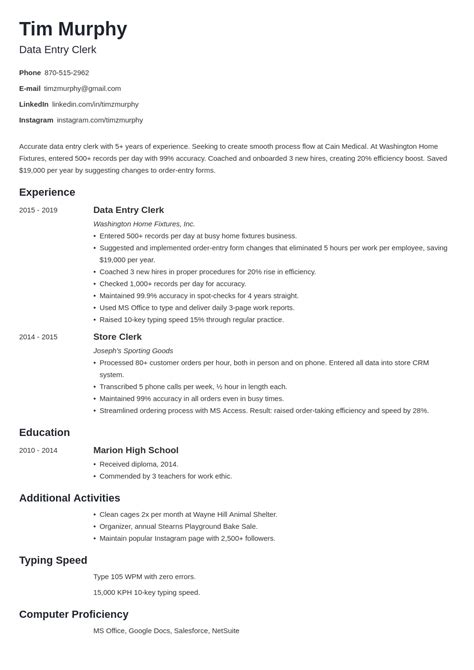 Data Entry Resume Example + Skills & Job Description in 2025