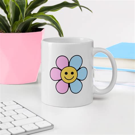 Smiley Face Flower Mug Aesthetic Coffee Cup Aesthetic Mug | Etsy