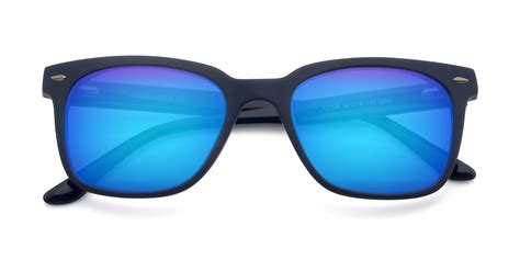 Deep Blue Geek-Chic Square Full-Rim Mirrored Sunglasses with Blue Sunwear Lenses - 17165