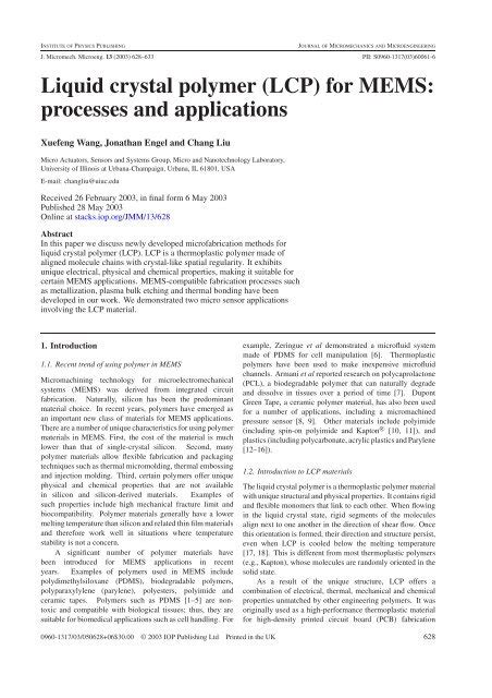 Liquid crystal polymer (LCP) for MEMS: processes and applications