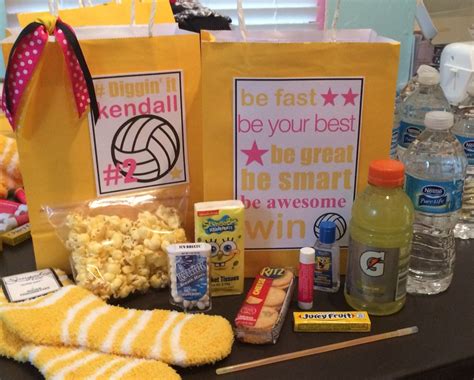 Volleyball team gift spirit bags. | Volleyball team gifts, Volleyball tournaments, Volleyball snacks