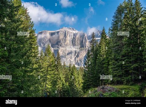 September 2021, Panorama of Sass Pordoi. photographed from the winding ...