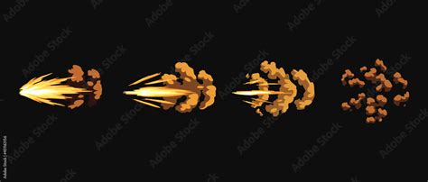 Gun flashes or gunshot animation. Fire explosion effect during the shot with the gun. Cartoon ...