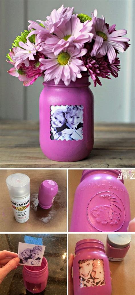 Mason Jar Picture Frame Vase. #motherdaygifts | Creative diy gifts ...