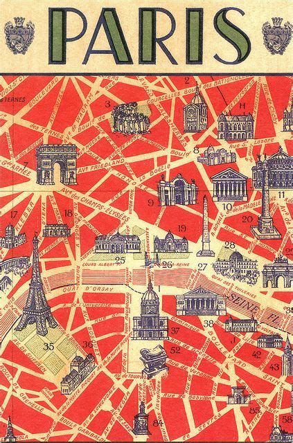 Paris postcard map Postal Vintage, Vintage Maps, Vintage Travel Posters ...