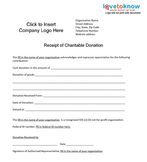 Charitable Donation Receipt Template - FREE DOWNLOAD - Aashe